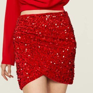 Line & Dot Skirt - Women’s Large Red - Sequins Mini Holiday Sparkle